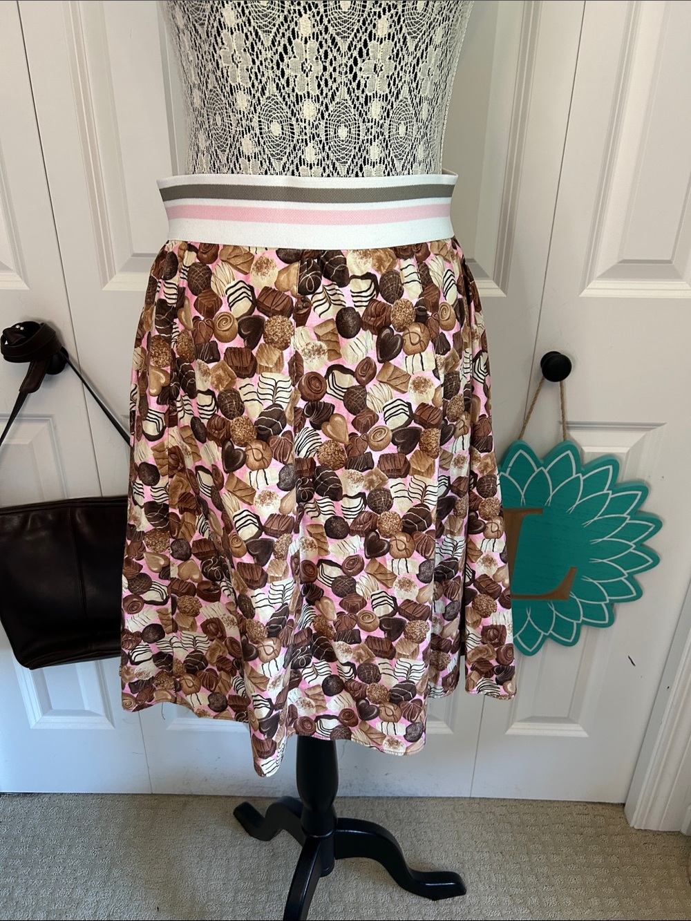 Casual A-Line Skirt in Pink and Brown